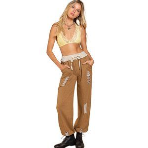 POL Patched and Distressed Vintage Inspired Jogger Pant